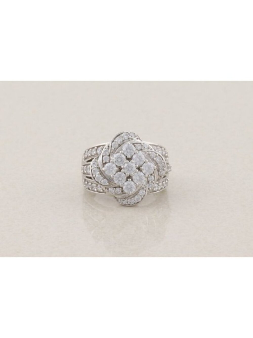 Sterling Silver Sparkly Cubic Zirconia Flower Swirl Cluster Ring Size 8